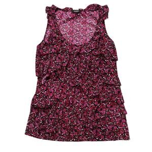 Pink and black floral ruffle top